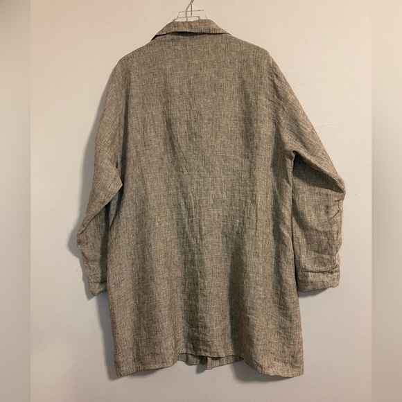 FLAX Long Linen Button Up Tunic Tan/Beige Jacket XL - Picture 8 of 10